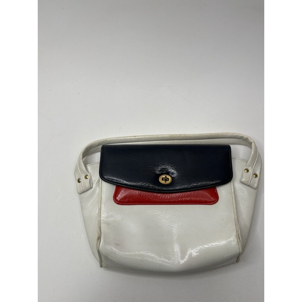 Vintage 60s Red, Navy, and White Shoulder Bag Purse with Color-Block Design